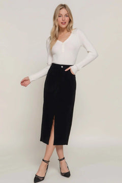 Front Open Slit Corduroy Midi Skirt Bargain Buzz