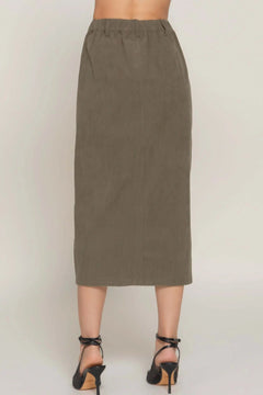 Front Open Slit Corduroy Midi Skirt Bargain Buzz