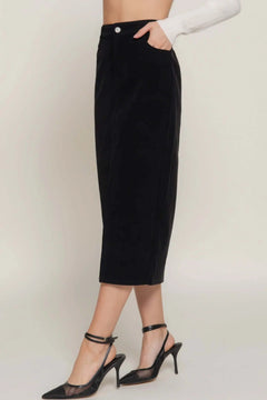 Front Open Slit Corduroy Midi Skirt Bargain Buzz