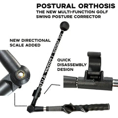 Golf swing posture corrector with directional scale and quick disassembly design for enhanced training and precision.