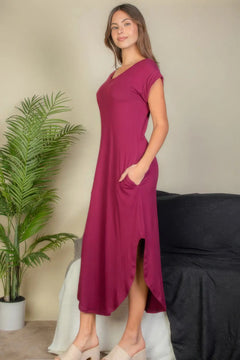 Hidden Pocket Batwing Sleeve V Neck Long Dress Bargain Buzz