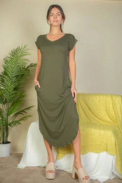 Hidden Pocket Batwing Sleeve V Neck Long Dress Bargain Buzz