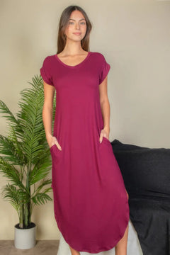 Hidden Pocket Batwing Sleeve V Neck Long Dress Bargain Buzz