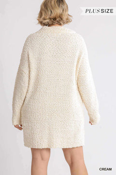 High Cowl Neck Bouclé Long Sleeve Sweater Dress | Plus