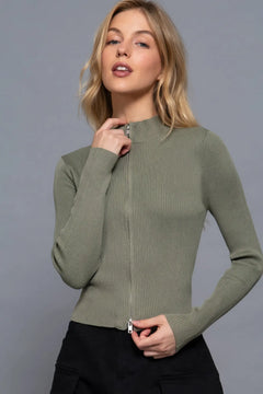 Long Sleeve 2 Way Open Zipper Sweater