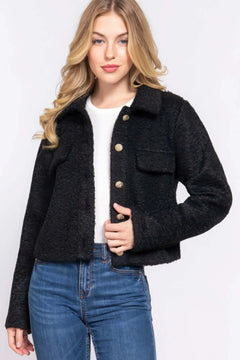 Long Slv Teddy Fleece Short Jacket Bargain Buzz