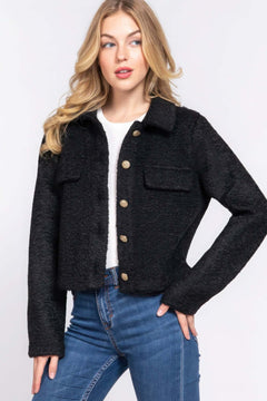 Long Slv Teddy Fleece Short Jacket Bargain Buzz