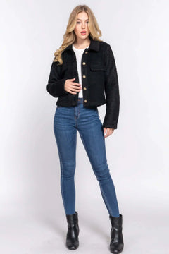 Long Slv Teddy Fleece Short Jacket Bargain Buzz