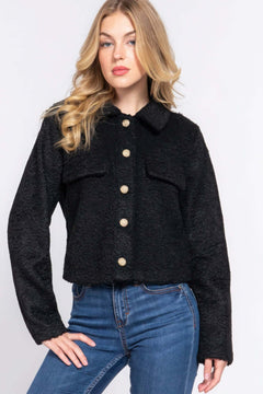 Long Slv Teddy Fleece Short Jacket Bargain Buzz