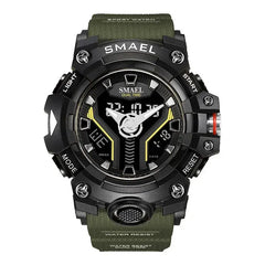 Men's Dual Time Sport Watch - Shock Resistant, LED Light, Military Sty