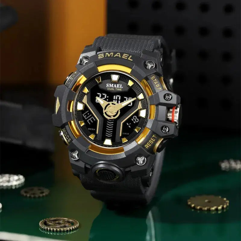 Men's Dual Time Sport Watch - Shock Resistant, LED Light, Military Sty