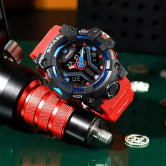 Men's Dual Time Sport Watch - Shock Resistant, LED Light, Military Sty