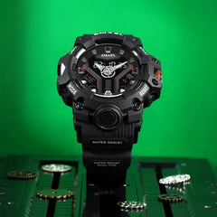 Men's Dual Time Sport Watch - Shock Resistant, LED Light, Military Sty