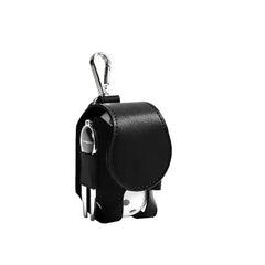 Mini Leather Golf Ball Pouch with snap closure and clip, designed for easy access and convenient storage on the golf course.