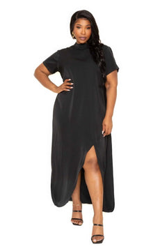 Mock neck back cape dress | Plus