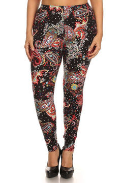 Multi-Color Paisley Print Leggings - Full-Length, High-Waisted, Fitted