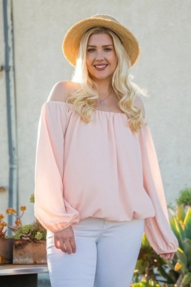 Off Shoulder Long Bubble Sleeve Solid Top ccwholesaleclothing