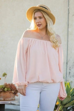 Off Shoulder Long Bubble Sleeve Solid Top ccwholesaleclothing