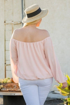 Off Shoulder Long Bubble Sleeve Solid Top ccwholesaleclothing