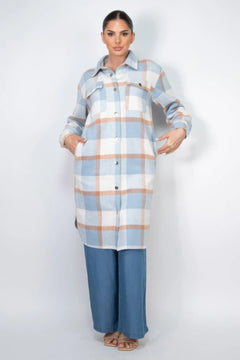 Plaid Buttoned Shacket Coat ccwholesaleclothing