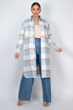 Plaid Buttoned Shacket Coat ccwholesaleclothing