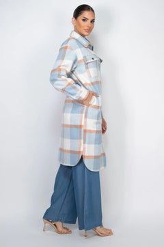 Plaid Buttoned Shacket Coat ccwholesaleclothing