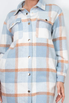 Plaid Buttoned Shacket Coat ccwholesaleclothing