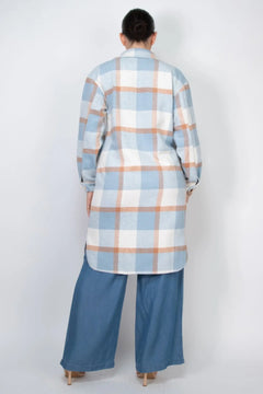 Plaid Buttoned Shacket Coat ccwholesaleclothing