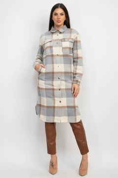 Plaid Buttoned Shacket Coat ccwholesaleclothing