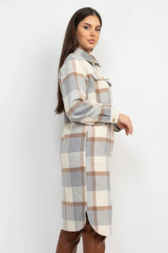 Plaid Buttoned Shacket Coat ccwholesaleclothing