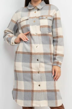 Plaid Buttoned Shacket Coat ccwholesaleclothing