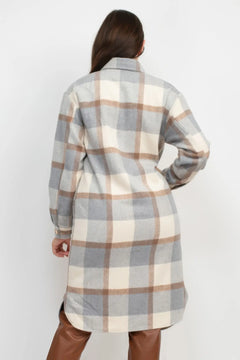 Plaid Buttoned Shacket Coat ccwholesaleclothing