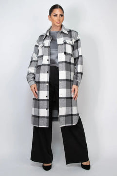 Plaid Buttoned Shacket Coat ccwholesaleclothing