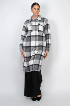 Plaid Buttoned Shacket Coat ccwholesaleclothing