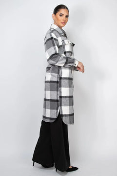 Plaid Buttoned Shacket Coat ccwholesaleclothing