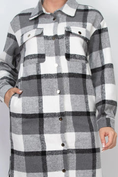 Plaid Buttoned Shacket Coat ccwholesaleclothing