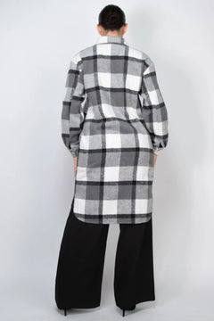 Plaid Buttoned Shacket Coat ccwholesaleclothing