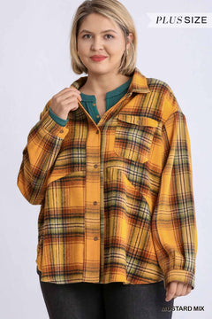 Plaid Collar Button Down Overshirt With Front Pockets Bargain Buzz