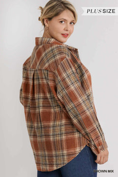 Plaid Collar Button Down Overshirt With Front Pockets Bargain Buzz