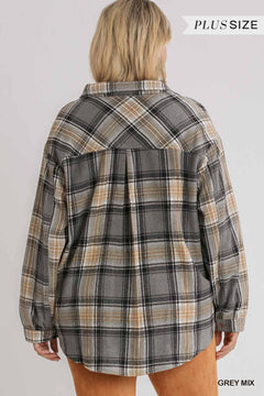 Plaid Collar Button Down Overshirt With Front Pockets Bargain Buzz