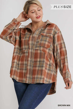 Plaid Collar Button Down Overshirt With Front Pockets Bargain Buzz