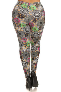 Plus Size Abstract Print, Full Length Leggings