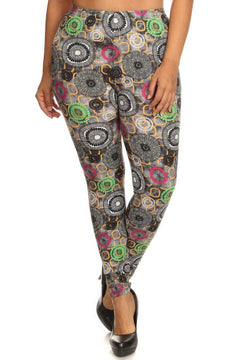 Plus Size Abstract Print, Full Length Leggings