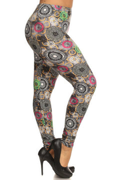 Plus Size Abstract Print, Full Length Leggings