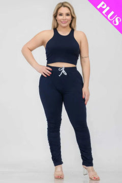 Plus Size Crop Tank Top & Ruched Pants Set