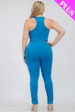 Plus Size Crop Tank Top & Ruched Pants Set