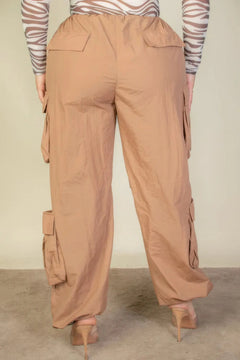 Plus Size Flap Pockets Drawstring Ruched Parachute Pants