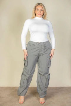 Plus Size Flap Pockets Drawstring Ruched Parachute Pants