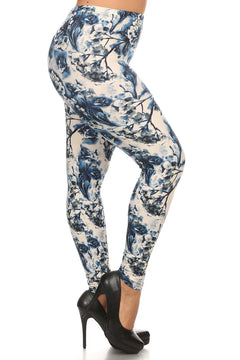 Plus Size Floral Print, Full Length Leggings In A Slim Fitting Style W