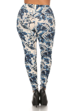 Plus Size Floral Print, Full Length Leggings In A Slim Fitting Style W